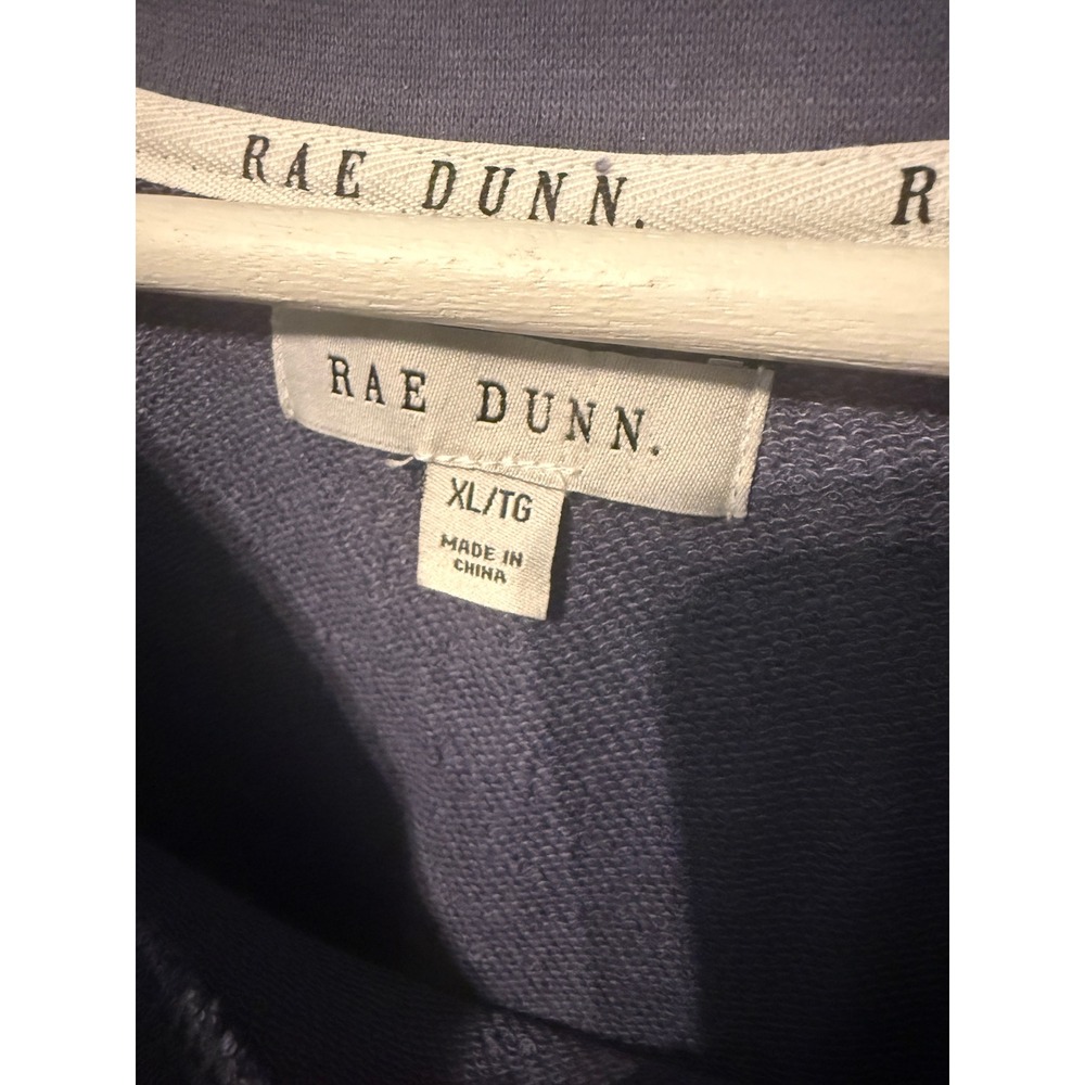 Rae Dunn Nightshadow Blue Drop Shoulder Sweatshirt Crochet Trim Raw Hem XL NEW - Picture 3 of 11